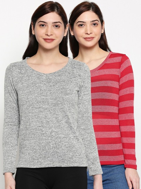 

inocenCia Women Grey Striped Round Neck T-shirt