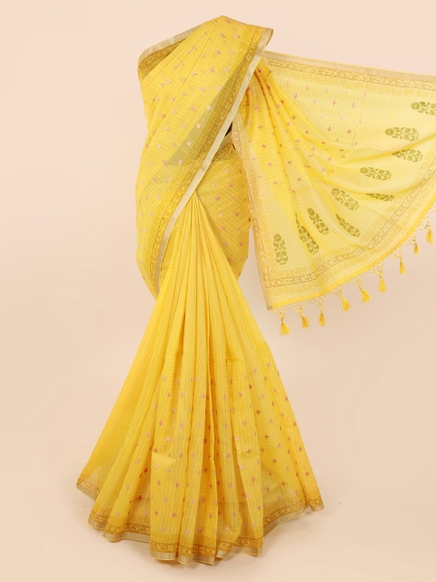 

Pothys Yellow Woven Design Cotton Blend Saree