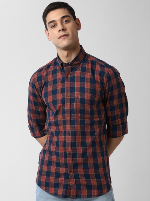 

Peter England Casuals Men Navy Blue Slim Fit Checked Casual Cotton Shirt