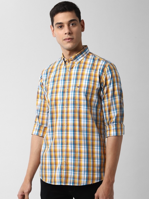 

Peter England Casuals Men Yellow & Blue Slim Fit Checked Casual Shirt