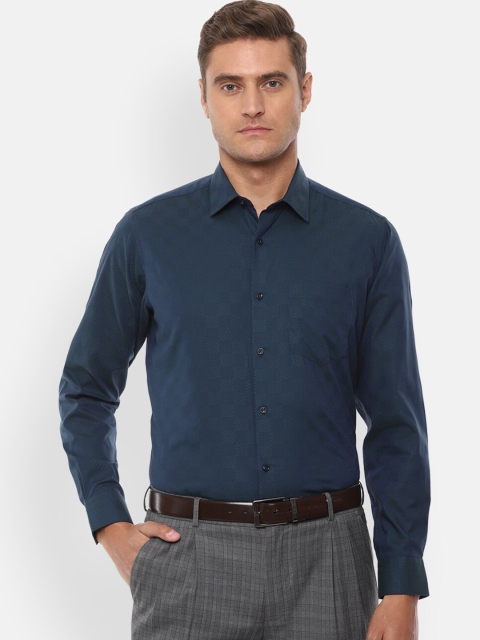 

Van Heusen Men Navy Blue Regular Fit Checked Formal Cotton Shirt