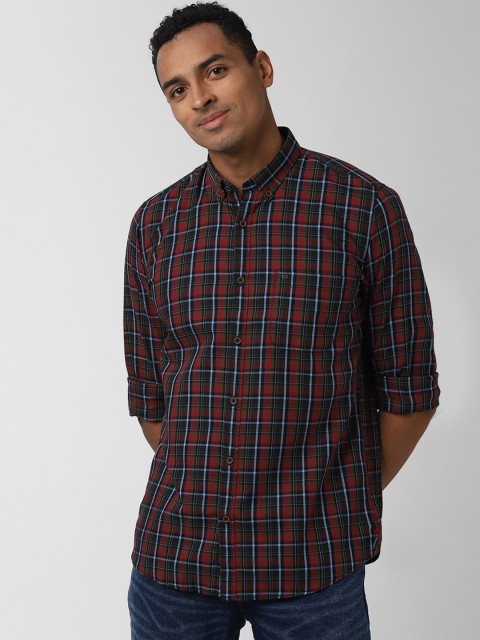 

Peter England Casuals Men Navy Blue & Red Slim Fit Checked Casual Shirt