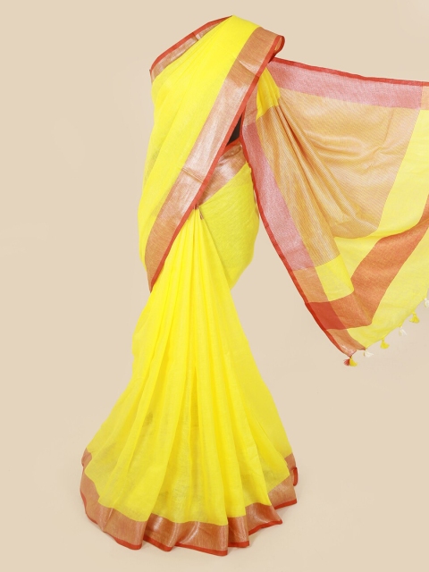 

Pothys Yellow Solid Linen Blend Saree