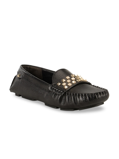 

ROSSO BRUNELLO Women Black & Gold-t=Toned Embellished Leather Loafers