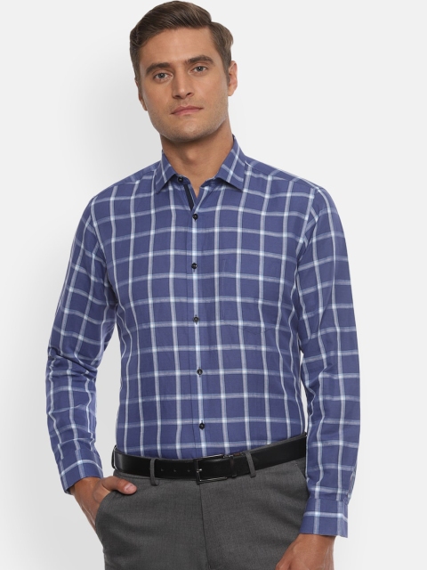 

Van Heusen Men Navy Blue & White Regular Fit Checked Formal Linen Shirt