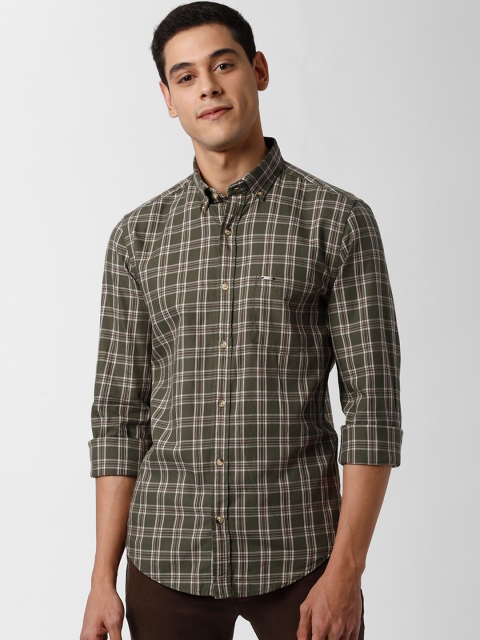 

Peter England Casuals Men Olive Green & Off-White Slim Fit Checked Casual Shirt