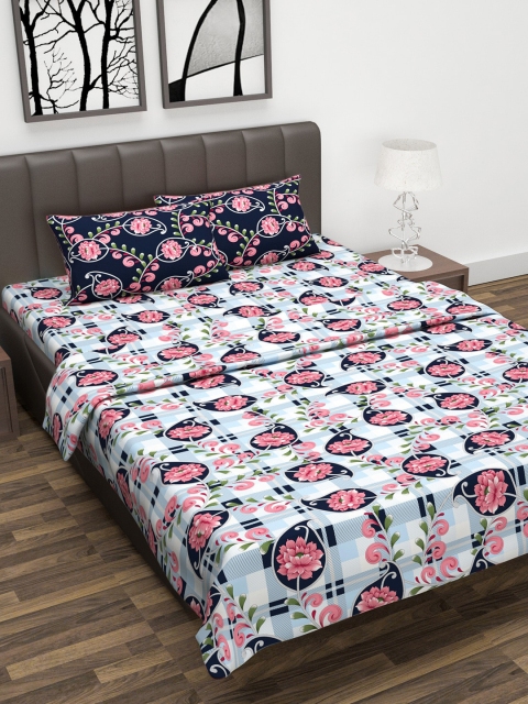 

Divine Casa Blue & Pink Printed 180 TC Double Queen Bedding Set With Dohar
