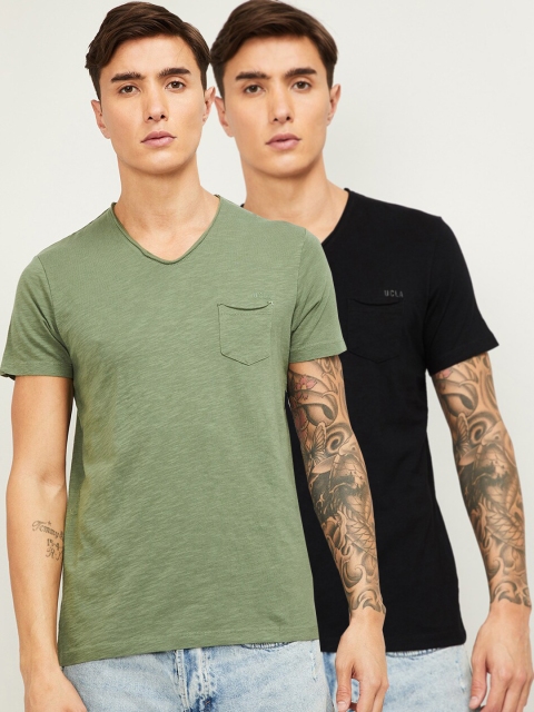 

UCLA Men Pack of 2 Multicoloured Solid V-Neck T-shirt, Multi