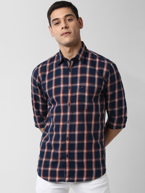 

Peter England Casuals Men Navy Blue & Pink Slim Fit Checked Casual Shirt