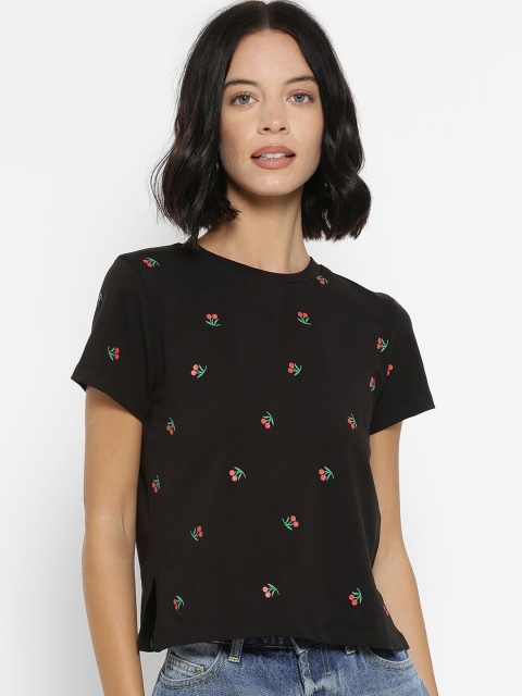 

Forever 21 Black & Orange Printed Regular Top