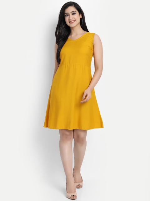 

Globon Impex Women Mustard Solid Fit and Flare Dress