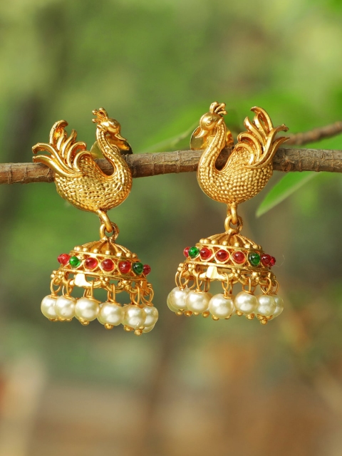 

Adwitiya Collection Gold-Toned Peacock Shaped Jhumkas