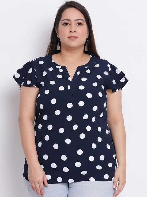 

Oxolloxo Women Navy Blue & White Printed Flared Sleeves Regular Top