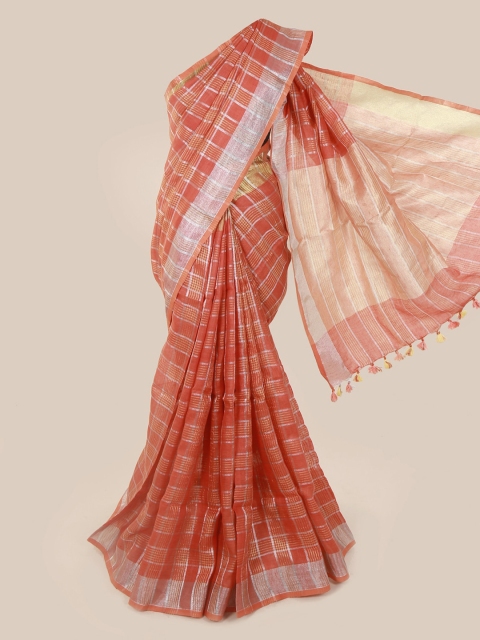 

Pothys Red Checked Linen Blend Saree
