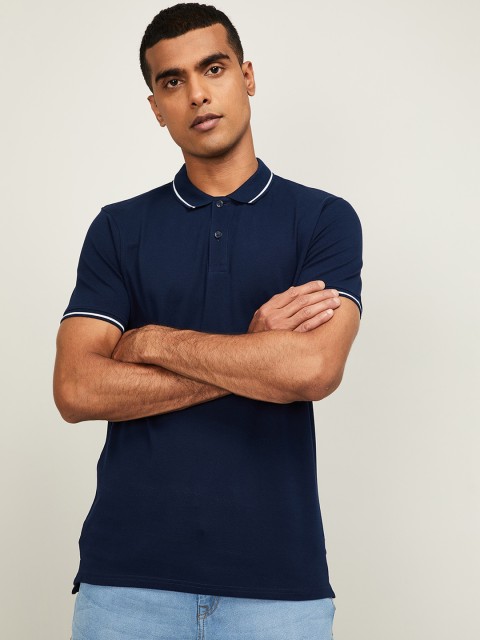 

Fame Forever by Lifestyle Men Navy Blue Solid Polo Collar T-shirt