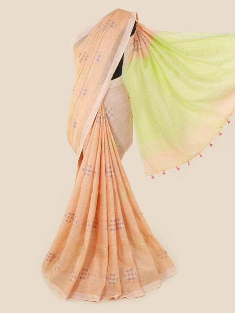

Pothys Peach-Coloured Woven Design Linen Blend Saree