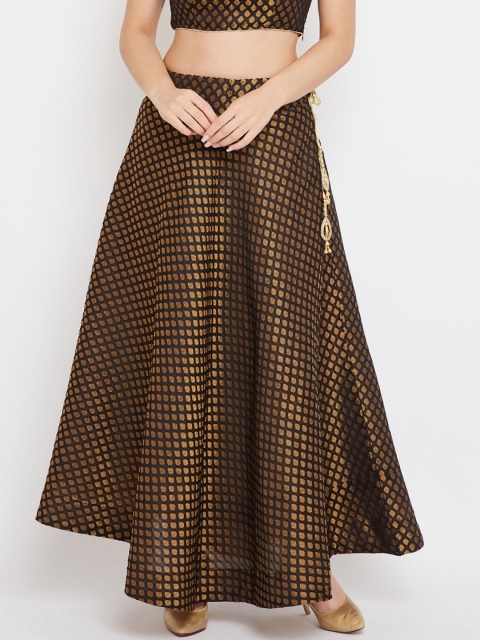 

TULIP 21 Women Black & Gold Self Woven-Design Flared Maxi Skirt
