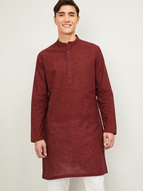 

Melange By Lifestyle Men Burgundy Woven Design Straight Kurta