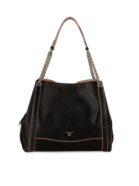 

Da Milano Black Solid Leather Shoulder Bag