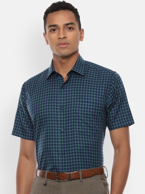 

Van Heusen Men Navy Blue & Green Regular Fit Checked Formal Cotton Shirt