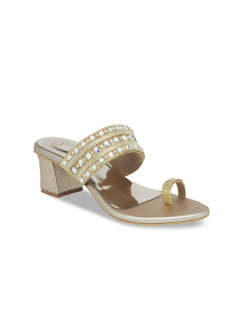 

Sole To Soul Women Gold-Toned Embellished Block Heels