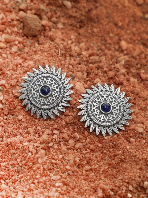 

Adwitiya Collection Silver-Plated & Blue Circular Studs