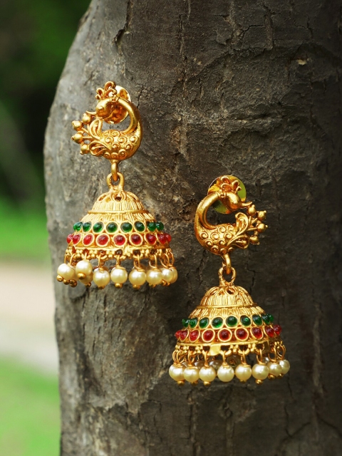 

Adwitiya Collection Gold-Toned Contemporary Jhumkas