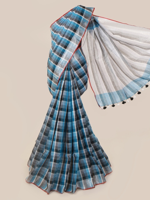 

Pothys Blue & Black Linen Blend Checked Saree