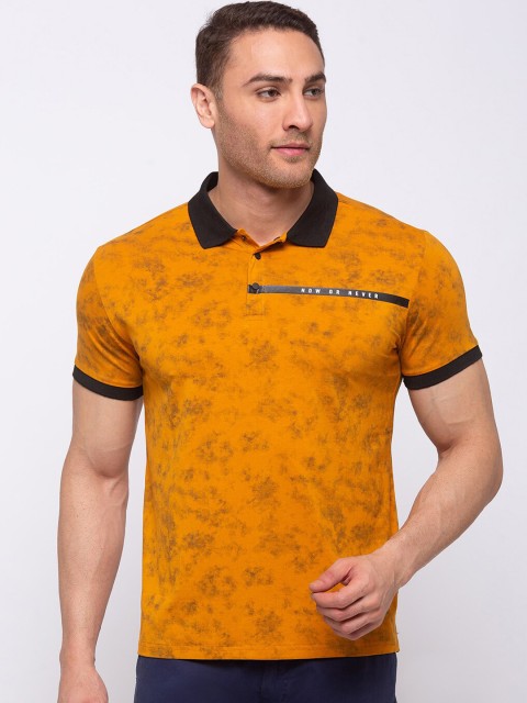 

Status Quo Men Yellow Printed Polo Collar T-shirt