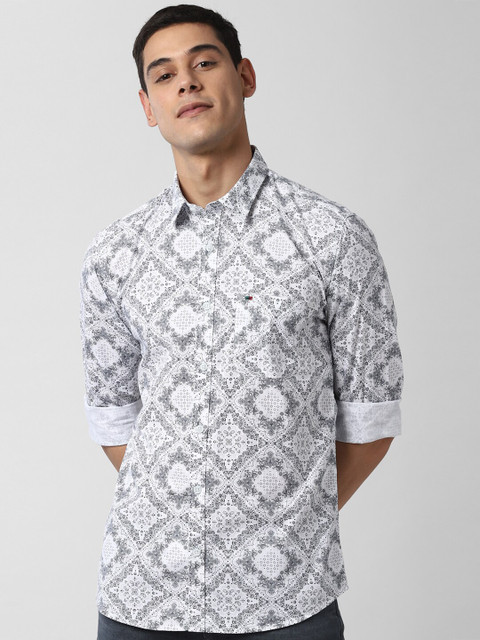 

Peter England Casuals Men White & Grey Slim Fit Printed Cotton Casual Shirt
