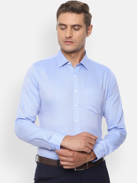 

Van Heusen Men Blue Slim Fit Self Design Formal Cotton Shirt