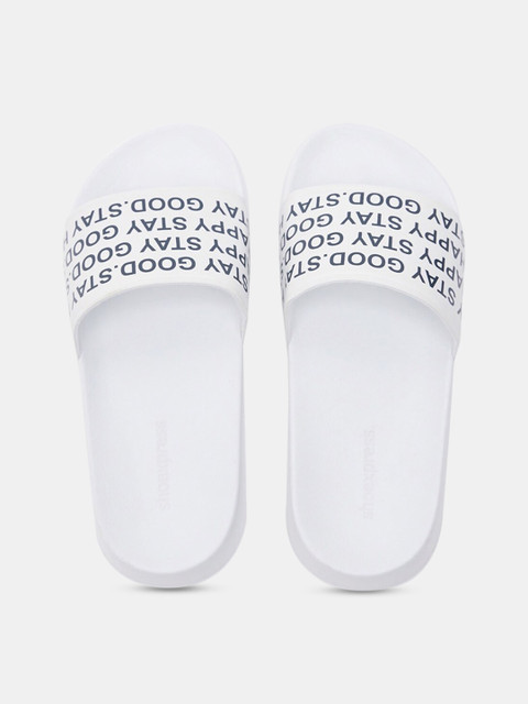 

shoexpress Men White & Black Printed Sliders