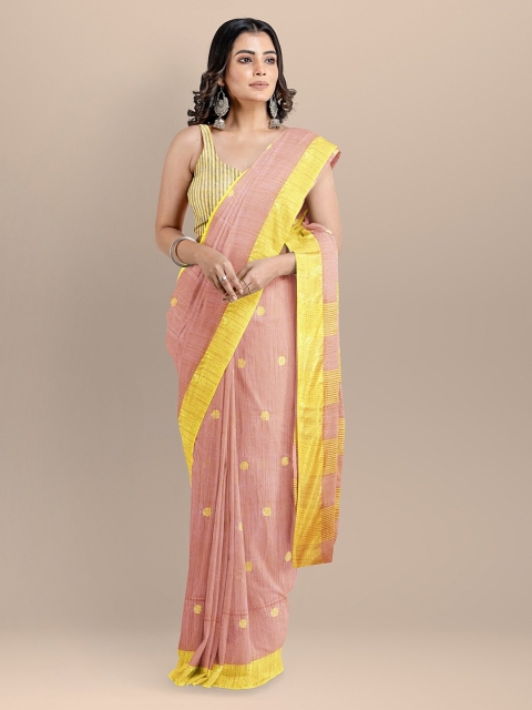

BharatSthali Pink & Yellow Silk Cotton Woven Design Mangalagiri Saree