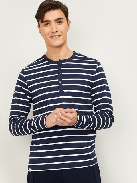 

Fame Forever by Lifestyle Men Navy Blue & White Striped Henley Neck T-shirt