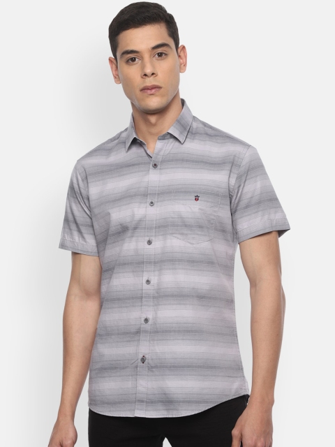 Louis Philippe Sport Men Grey Slim Fit Striped Casual Cotton Shirt