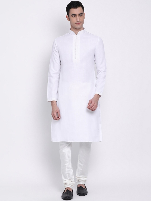 

Sanwara Men White Solid Cotton Straight Kurta