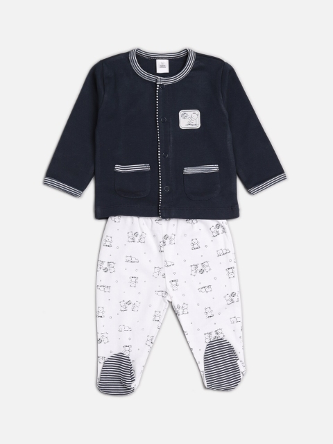 

TOFFY HOUSE Unisex Kids Navy Blue & White Solid Cotton Shirt with Pyjamas