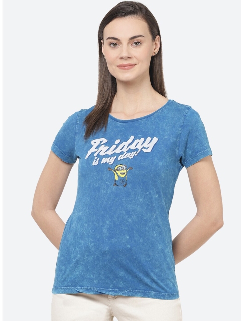 

Free Authority Women Blue Minions Printed Round Neck T-shirt