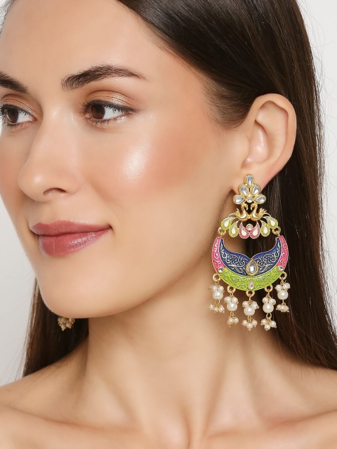 

OOMPH Blue & Gold-Toned Classic Meenakari Chandbalis