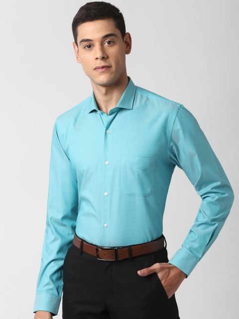 

Peter England Men Turquoise Blue Slim Fit Self Design Cotton Formal Shirt