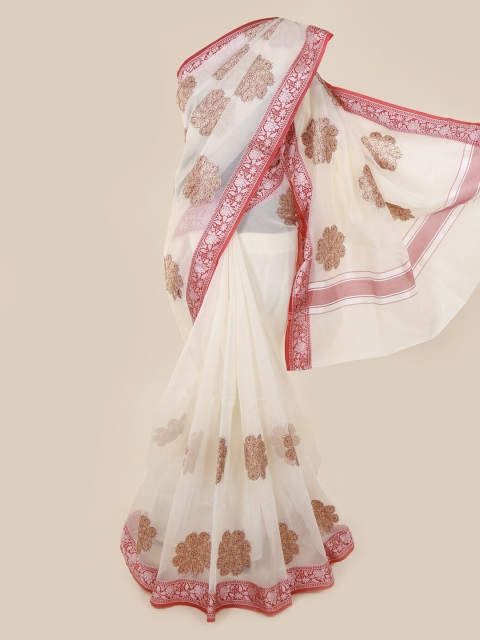 

Pothys White & Red Supernet Woven Design Saree