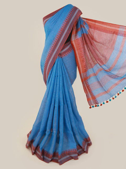 

Pothys Blue Solid Linen Blend Saree