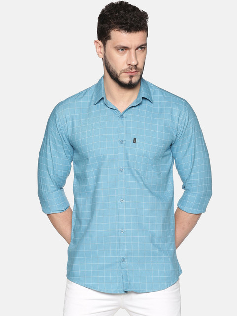 

LEVIZO Men Teal Regular Fit Checked Casual Shirt