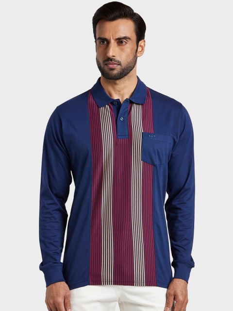 

ColorPlus Men Blue Striped Polo Collar T-shirt
