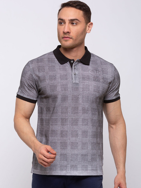 

Status Quo Men Black Checked Polo Collar T-shirt