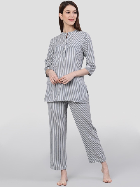 

Jaipur Kurti Women Navy Blue & White Striped Night Suit