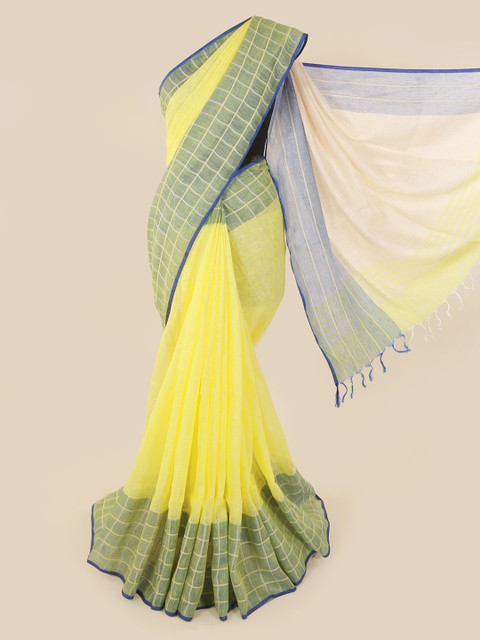 

Pothys Yellow Solid Linen Blend Saree