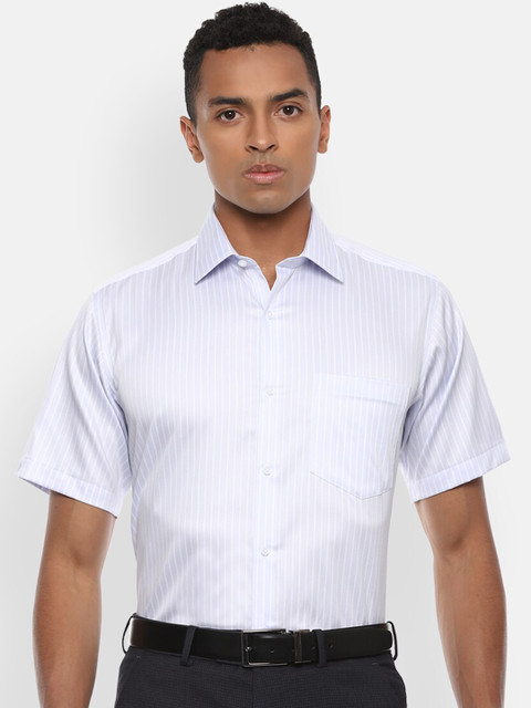 

Van Heusen Men Blue & White Regular Fit Striped Formal Cotton Shirt