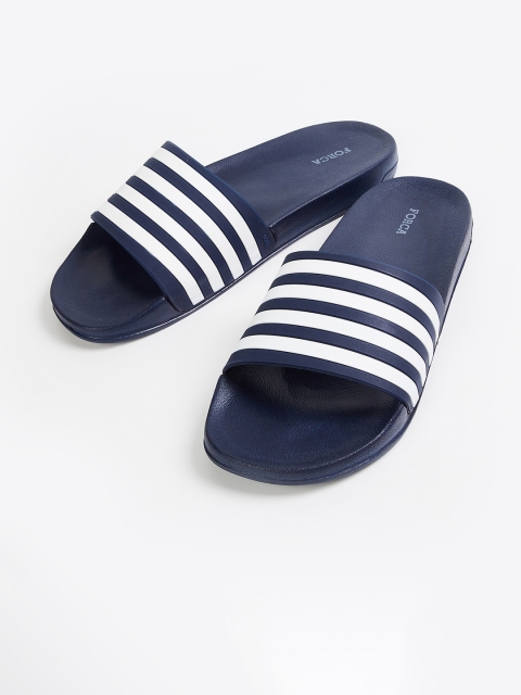 

Forca Men Navy Blue & White Striped Sliders