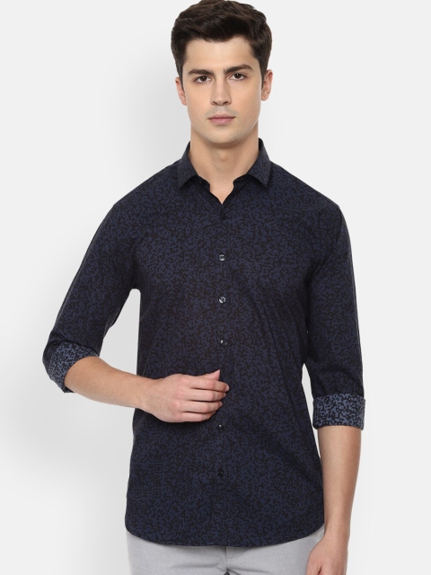 

V Dot Men Navy Blue Slim Fit Printed Casual Shirt
